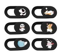BAZEITFLOW Cache-Webcam Coulissant Motifs Animaux pour Ordinateur Portable et Tablette, Lot 6 Pièces, Protection Vie Privée, Matériau Abs Incassable, Compatible Usage Bureau et École,