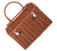 BAZEITFLOW Coffret Présent Boîte à Bonbons Tressée Imitation Rotin Marron 24X14X18 CM Paquet Panier Tissé Paquet à Main Tissé pour Mariage Anniversaire Accessoire de Fête