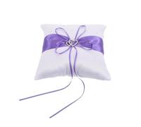 BAZEITFLOW Coussin Porte-alliances Double Cœur Violet 18,5 X 18 Cm en Satin Polyester et Coton PP pour Cérémonie de Mariage Occidentale, Coussin D'alliances Décoratif et Fonctionnel