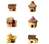 BAZEITFLOW Décoration Miniature Maison en Résine Style Pastoral 6pcs Forme Chaumière pour Jardin Zen et Bureau Micro-Paysage Ornement Décoratif Plusieurs Styles