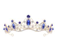 BAZEITFLOW Diadème Baroque Couronne de Mariée Or Strass Bleus Accessoire de Tête pour Mariage et Fête Bandeau Décoratif Élégant et Lumineux
