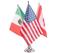 BAZEITFLOW Drapeau de Table Mini International Mexique USA Canada avec Socle Métallique Décoration de Bureau pour Réunions Diplomatiques et Événements