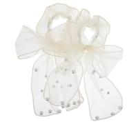 BAZEITFLOW Élastiques à Cheveux En Organza Nœud Et Mousseline Doux 2 Pièces Grands Taille Haute Élasticité Femmes Filles Accessoires Coiffure Pompons Perles Beige Pour Usage Quotidien Fêtes