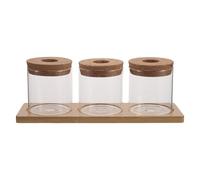 BAZEITFLOW Ensemble 3 Vases Hydroponiques en Verre 8X8 CM avec Couvercle Perforé et Support Triple en Bois - Jardinière D’Intérieur pour Succulentes et Plantes à Eau - Pot de Jardinage