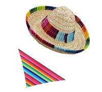 BAZEITFLOW Ensemble Chapeau de Paille et Bandana Mexicain pour Chien 2 Pièces Chapeau Ajustable pour Petits Animaux Écharpe Triangulaire Douce Accessoires de Déguisement pour Fête et