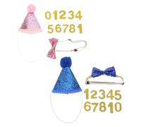 BAZEITFLOW Ensemble de 2 Chapeaux d'anniversaire pour Chiens et Chats avec Nœuds Assortis, Bonnet Conique Pailleté à Pompon, Décoration Festive Réutilisable pour Fête