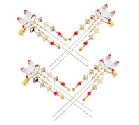 BAZEITFLOW Épingles à Cheveux Facile à Porter et Décoratif en Alliage Lot de 4 Style Chinois Pompons pour Fêtes et Réunions de Famille