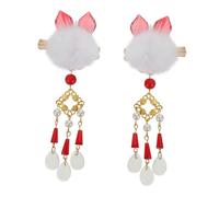 BAZEITFLOW Épingles à Cheveux Oreilles de Chat Alliage Doré Coiffure Chinoise Classique avec Pompons Délicats Accessoires Décoratifs pour Femmes Adaptées Mariages et Fêtes
