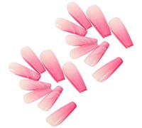 BAZEITFLOW Faux Ongles à Coller Ombrés Rose Dégradé, Forme Cercueil Carrée Française, Lot Manucure Press-On 24 Pièces, Usage Domestique pour Nail Art et Tenue Longue Durée