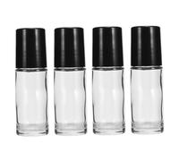 BAZEITFLOW Flacon Roll-on Huile Essentielle 4 Pièces 30 Ml Cylindre Transparent et Noir Bouteille Vide Rechargeable Étanche pour Voyage et Usage Domestique