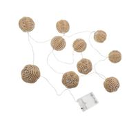 BAZEITFLOW Guirlande Lumineuse à Piles 10 Boules 6,8 Cm en Rotin Synthétique Imitation Bois, Éclairage LED Décoratif pour Jardin et Terrasse Intérieur/extérieur, Décorations Festives