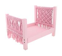 BAZEITFLOW Lit Photo Bébé en Bois Mini Taille Rose Macramé Bohème, Accessoire pour Séance Photo -né en Studio Domicile, Support Doux Sécurisé pour Accessoires de Pose Newborn