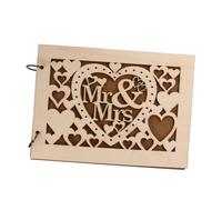 BAZEITFLOW Livre d'Or pour Mariage en Bois Creux Gravé Style Cœur Carnet de Signature pour Invités 20 Pages Album de Souvenirs Élégant pour Fête Nuptiale Décoration Romantique et Créative