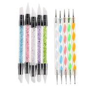 BAZEITFLOW Lot de 10 Stylos à Ongles Double Pointe en Silicone pour Nail Art - Outils à Points Circulaires et Pinceaux Doubles pour Strass et Dessin Précis - Accessoires Manucure pour Maison