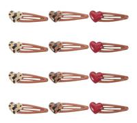 BAZEITFLOW Lot de 12 Pinces à Cheveux Cœur Rétro Imprimé Léopard, Accessoires Coiffure Femmes et Filles, Couleurs Café Rouge et Abricot, Barrettes pour Cheveux Fins et Rebelles,