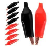 BAZEITFLOW Lot de 16 Pinces Crocodiles Isolées en Laiton Robuste Grand Format avec Capuchons Isolants Noirs et Rouges Pinces Électriques pour Tests de Circuits et Batteries Maintien