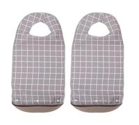 BAZEITFLOW Lot de 2 Bavoirs Imperméables pour Adultes Seniors Grands Bavoirs Lavables avec Récupérateur de Miettes Amovible Protège-Vêtements Réutilisables en Tissu Doux Gris à Carreaux pour