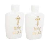 BAZEITFLOW Lot de 2 Bouteilles d'eau Bénite Décoratives Rechargeables en Plastique PE Blanc 60ml Motif, pour Rituels et Baptêmes