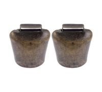 BAZEITFLOW Lot de 2 Cloches en Métal Cuivre Ancien pour Bétail, Clochettes Bruyantes Taille Moyenne, Accessoires de Pâturage et Ornements pour Colliers Animaux de Ferme