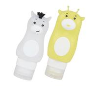 BAZEITFLOW Lot de 2 Flacons de Lotion Souple 90ml et 70ml en Silicone pour Voyage Garçon et Filles Motif Girafe et Cheval Blanc, Distributeurs Rechargeables pour Shampoing Gel Bain Articles