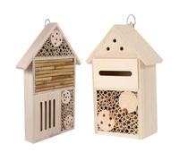 BAZEITFLOW Lot de 2 Maisons à Insectes en Bois Suspendues 12x7x23 Cm et 19x4x35 Cm, Nid D’Abeilles Écologique pour Jardin, Habitat Refuge Solide et Ornements pour Observation des Insectes