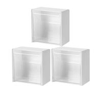 BAZEITFLOW Lot de 3 Boîtes de Rangement Murales Blanches Couvercle Distributeur de Cotons-Tiges et Porte-Coton-Tige pour Salle de Bain Organisateur Mural Compact et Résistant pour