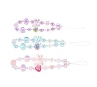 BAZEITFLOW Lot de 3 Dragonnes pour Téléphone Portable avec Nœud et Perles Lanière Perlée en Plastique Colorée Bracelet Multifonction Anti-Perte et Décoration Élégante pour Usage Quotidien