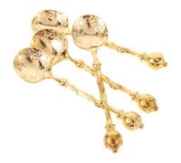 BAZEITFLOW Lot de 4 Mini-Cuillères à Café Décoratives en Acier Inoxydable Doré Cuillères à Cocktail Mélanger Vintage Sculptées pour Desserts Glaces et Cafés Usage Intérieur et Extérieur