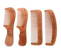 BAZEITFLOW Lot de 4 Peignes à Cheveux en Bois de Pêcher Antistatique, Peignes de Soin Massage du Cuir Chevelu, Dents Fines pour Démêler et Stimuler, Accessoires Coiffure Polyvalents