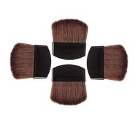 BAZEITFLOW Lot de 4 Pinceaux à Blush et Poudre Visage Mini, Poils Doux Marron, Manche Noir, Pinceaux Plats Demi-ronds pour Maquillage Précis, Usage Quotidien, Trousse de Maquillage Portable