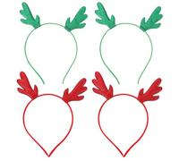 BAZEITFLOW Lot de 4 Serrage-Têtes de Bois de Cerf de Noël Pailleté Bandeaux Rouges et Verts Accessoires Légers pour Cheveux Décorations Festives pour Fêtes et Vacances D’Hiver
