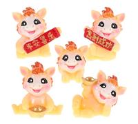 BAZEITFLOW Lot de 5 Figurines en Résine du Nouvel an Chinois Année du Cheval Décorations Miniatures pour Bureau, Table et Jardin Ornement Symbolique Chance et Prospérité, Modèles Détaillés