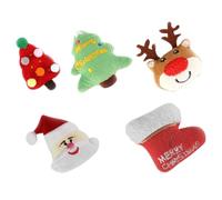 BAZEITFLOW Lot de 5 Jouets en Peluche pour Chats D’intérieur Thème Noël Peluches Chat Mousse à Mâcher Mignon Sapin Renne Bonnet Père Noël et Botte Colorés