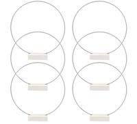 BAZEITFLOW Lot de 6 Sets de Couronnes en Métal Argenté 20 Cm Socles en Bois Blanc, Anneaux Floraux pour Décoration de Table de Mariage, Artisanat DIY, Cerceaux Floraux pour Centre de Table