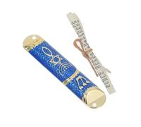BAZEITFLOW Mezouzah Métallique Juive Décorative avec Parchemin Sacré Porte Bénédiction Religieuse Facile à Installer Ornement Rétro pour Porte Dentrée Or Bleu