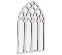 BAZEITFLOW Miroir Décoratif Mural Gothique à Carreaux Effet Fenêtre en Bois Rustique 42 X 27 CM Miroir Autocollant Arqué Décoration Intérieure pour Salon Chambre et Entrée