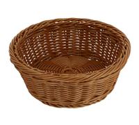 BAZEITFLOW Panier de Rangement Alimentaire en PP Imitation Rotin Tressé Panier à Rond Marron Diamètre 24 CM Hauteur 7 CM Corbeille Polyvalente pour Maison Boulangerie et Présentation des