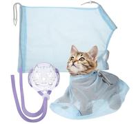 BAZEITFLOW Paquet de Bain pour Chat Ajustable en Maille Polyester Respirante Bleu Paquet de Toilettage Multifonction avec Muselière Transparente M pour Lavage Coupe des Griffes et Soins