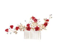 BAZEITFLOW Peigne Cheveux Fleurs Rouge Accessoire Mariage Décoration Cheveu Épingle Cheveux Perles