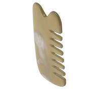 BAZEITFLOW Peigne de Massage en Corne de Yak à 6 Dents Larges, Mini Outil Gua Sha Multifonction pour Cuir Chevelu, Visage et Nuque, Portable pour Voyages et Soins Quotidiens, Antistatique