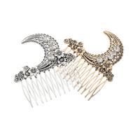 BAZEITFLOW Peignes à Chignon Vintage en Alliage, Lot de 2 en Couleurs Or Ancien et Argenté Ancien, Décorés de Fleurs et Lune, Accessoires Coiffure pour Mariage et Bal, Peignes