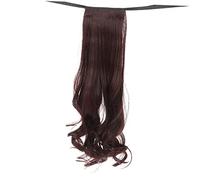 BAZEITFLOW Perruque Queue de Cheval Bouclée Attachée par Ruban pour Femmes Extension Synthétique Ondulée Confortable Naturel Style Court Marron Foncé