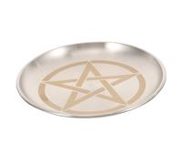 BAZEITFLOW Plateau Pentagramme Métal Argenté pour Rituels et Stockage Support Bougie Décoratif sans Bords Tranchants Plateau de Rangement pour Objets Sacrés et Bijoux