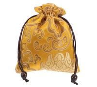BAZEITFLOW Pochette en Soie à Lien Jaune Broderie Chinoise Élégante, Paquet à Bijoux Polyvalent et Facile à Nettoyer pour Cosmétiques et Téléphones