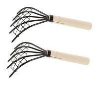 BAZEITFLOW Râteau à Filet Et Râteau à Fruits De Mer à Manche En Bois Pour Creuser Palourdes Et Coquillages à La Plage - Lot De 2 Pièces En Acier Au Carbone Robuste Pour Chasse Aux Fruits De Mer Rapide