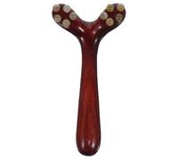 BAZEITFLOW Rouleau de Massage du Visage en Bois de Santal Applicateur Crème, Outil Gua Sha Y en Corne de Mouton, Masseur pour Yeux et Menton, Soin Peau Quotidien, Portable et Ergonomique