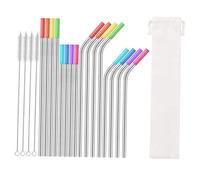 BAZEITFLOW Set de Pailles Acier Inoxydable avec Brosse de Nettoyage et Pochette Réutilisables pour Cocktails Smoothies Bubble Tea et Boissons Froides