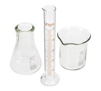 BAZEITFLOW Set de Verre Scientifique Éprouvette Graduée, Cylindre Chimique et Flasque Conique en Verre Fiable et Facile à Ranger pour Laboratoires de Chimie