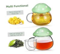 BAZEITFLOW Tasse à Thé Céramique avec Filtre Amovible Mug Transparent avec Couvercle Champignon et Sous-verre pour Infusion de Thé Café et Boissons Chaudes