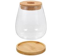 BAZEITFLOW Vase Verre pour Succulentes Pot de Fleurs Design Stable avec Support Bois Contenant Décoratif pour Plantes Vertes et Porte-Bougie Hydroponique pour Bureau et Salon